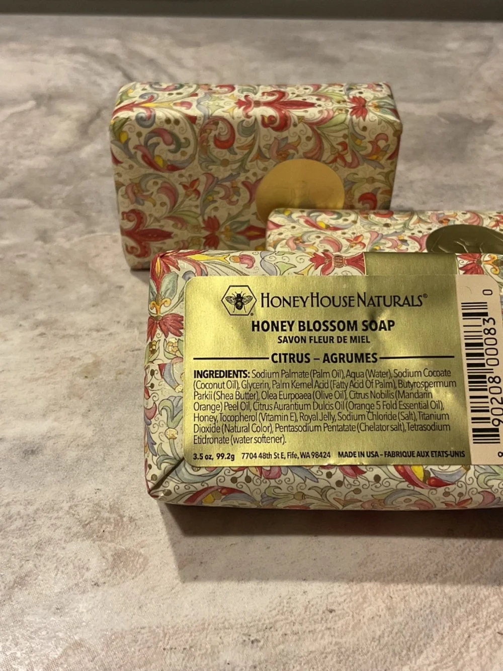 3 Honey House Naturals Honey Blossom Soap Citrus 3.5 oz each New